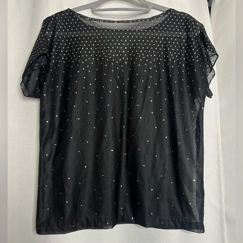 Black Sheer Ombre Glitter Dot Top Medium - Picture 4 of 7